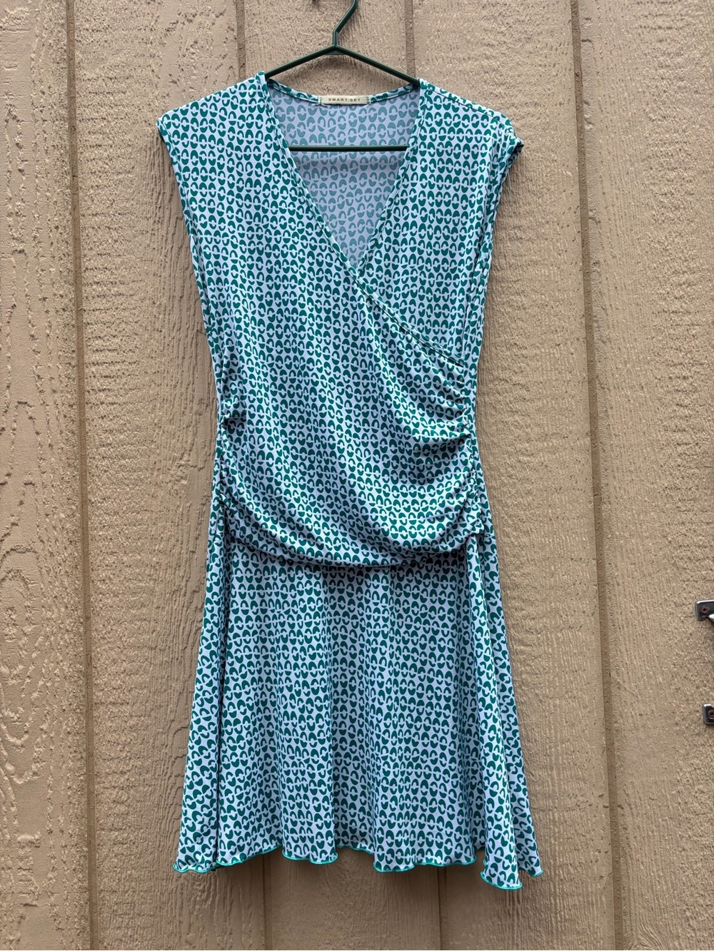 Smart Set Teal Patterned Faux-Wrap Dress